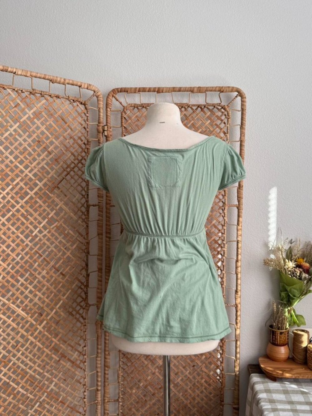 RARE Vintage Y2K Abercrombie & Fitch Milkmaid Babydoll Top in Sage Green - Large - Picture 4 of 8